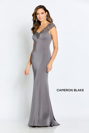 Beaded Lace Stretch Crepe Gown