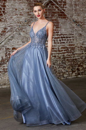 Beaded Shimmer Tulle Gown
