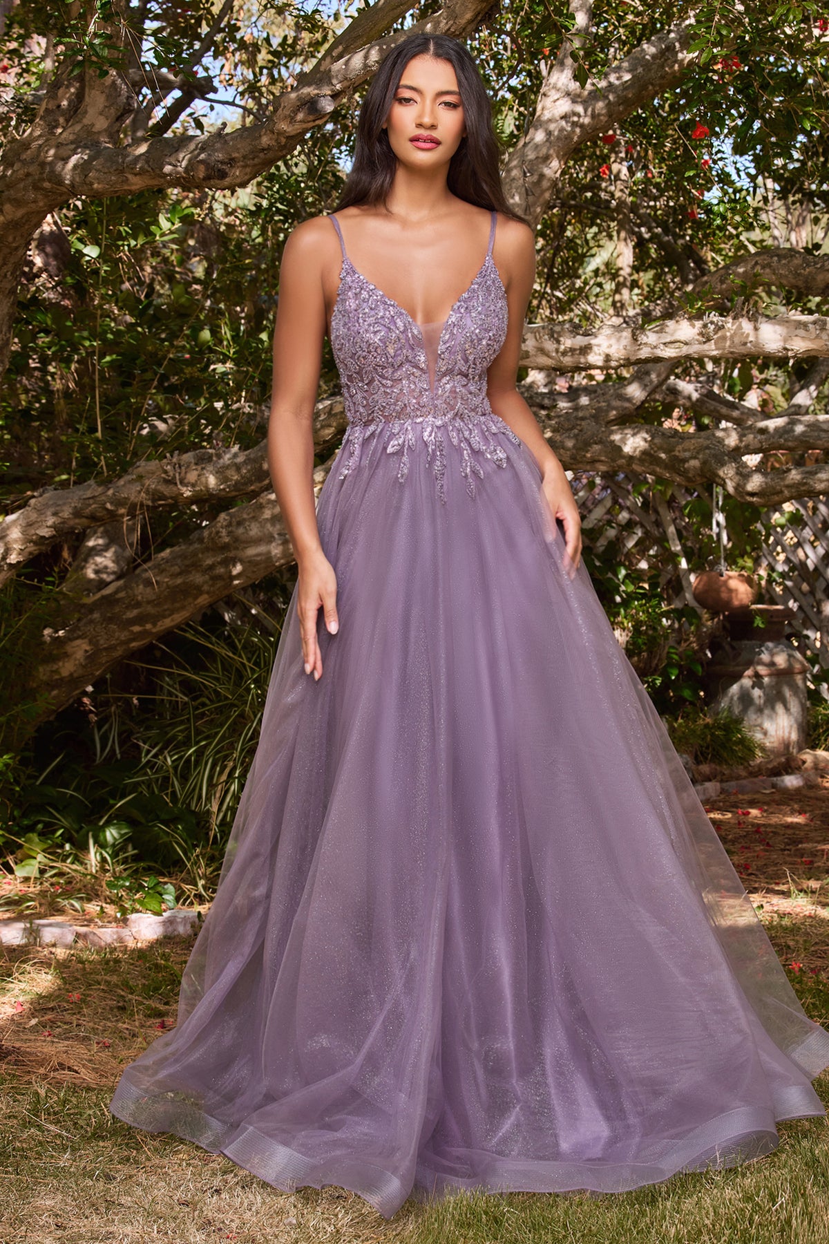 Beaded Shimmer Tulle Gown