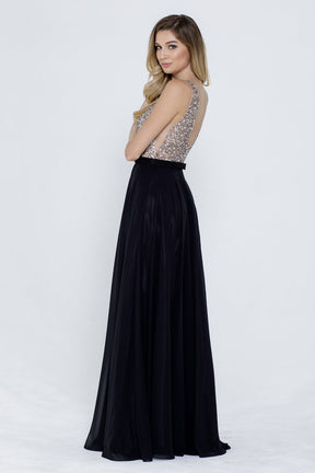 Beaded V Neck Chiffon Gown
