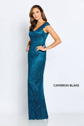 Beaded Venise Lace V-Neck Gown