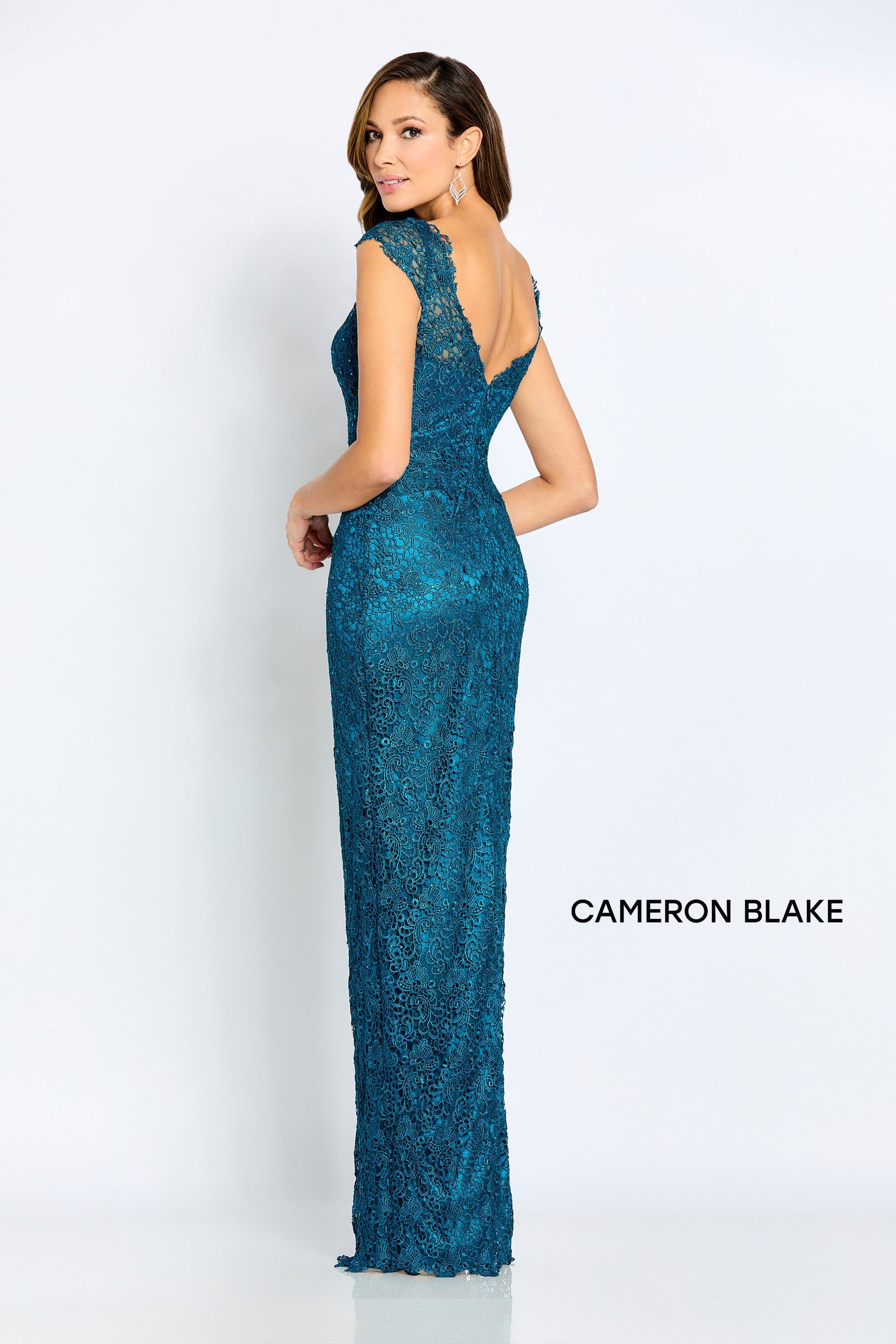 Beaded Venise Lace V-Neck Gown