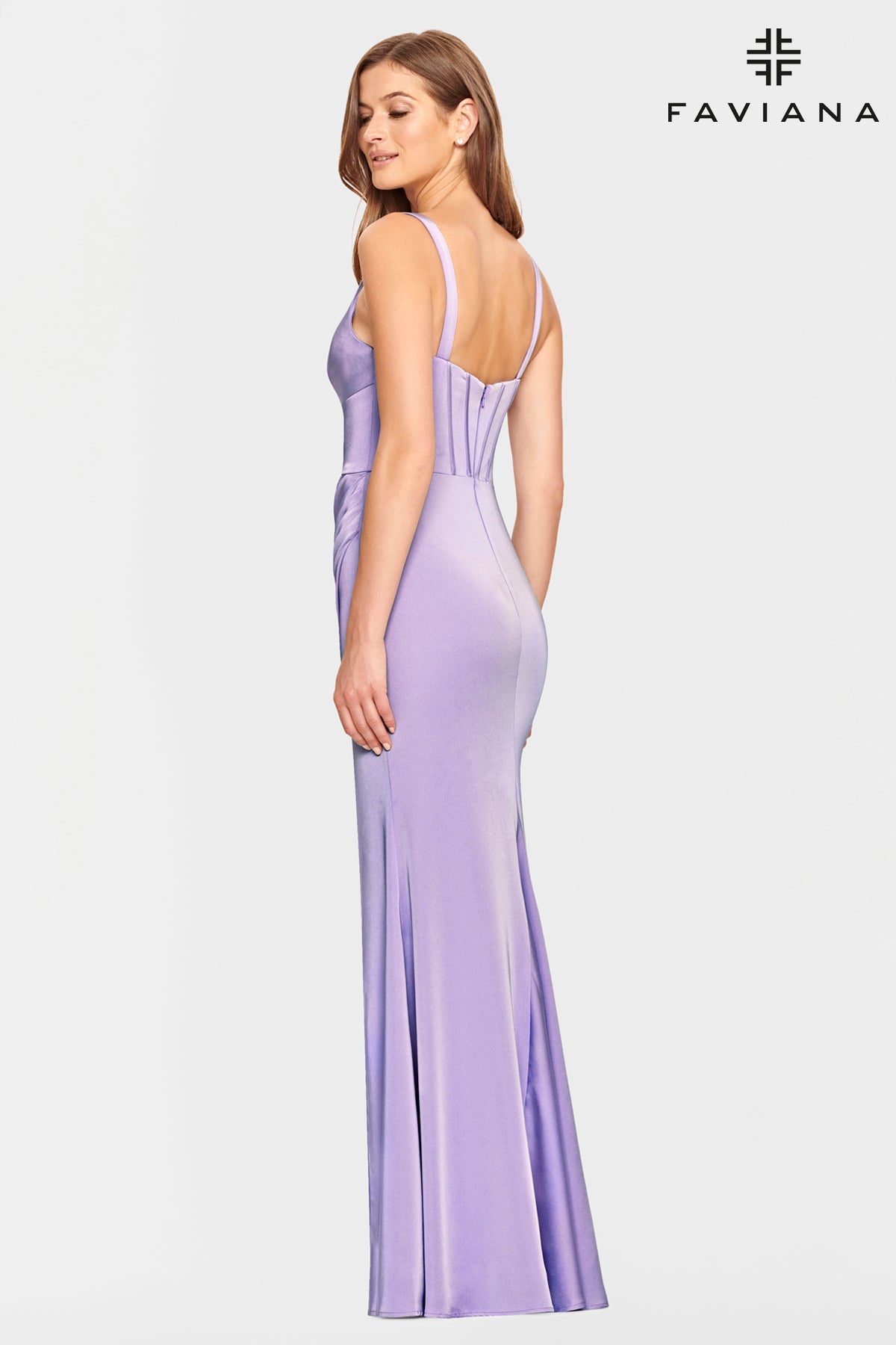 Bustier Style Side Ruched Satin Gown