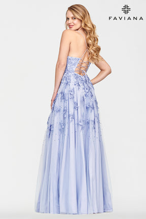 Cascading Embroidered Gown With Stone Accents