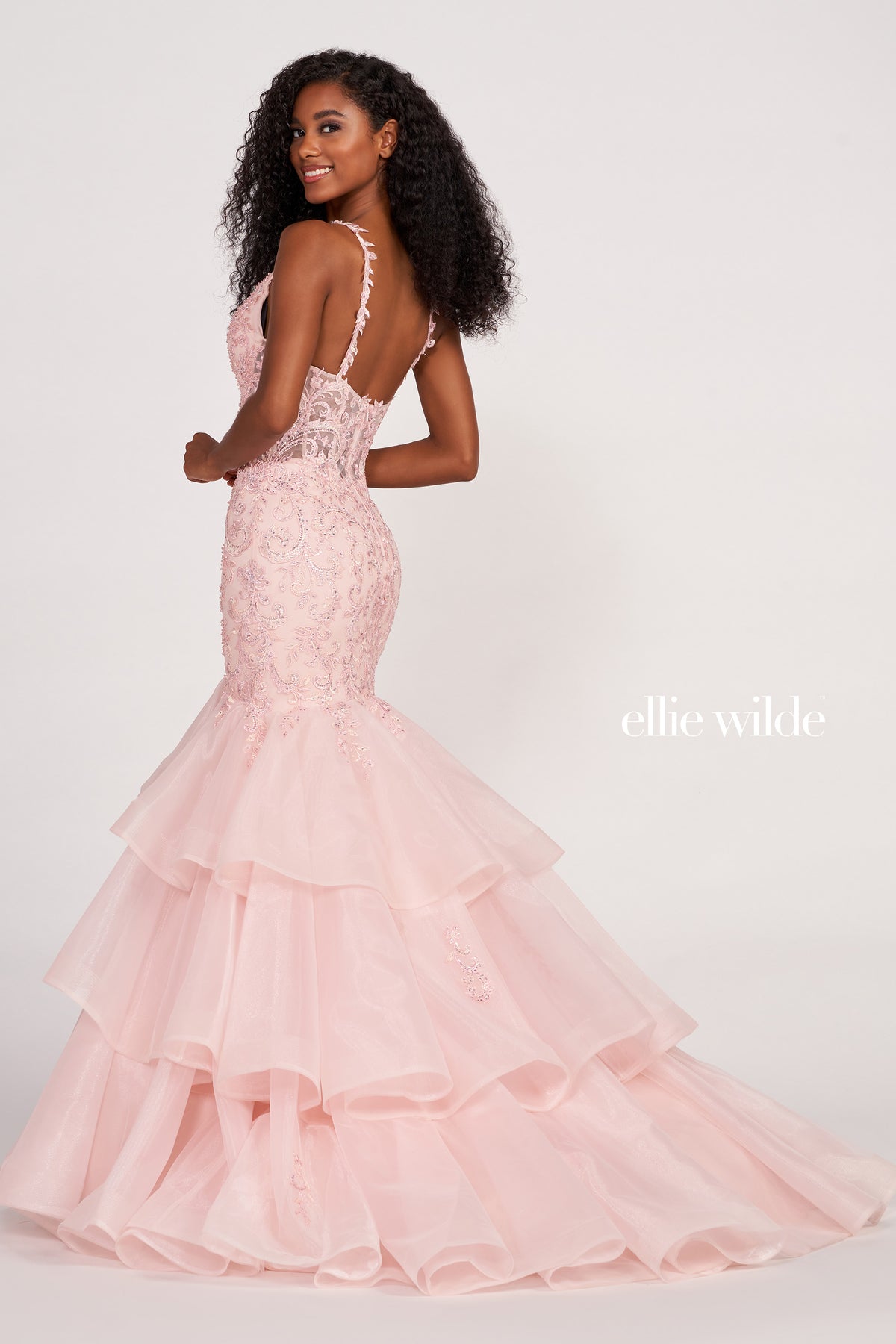 Crystal Beaded Tiered Organza Gown