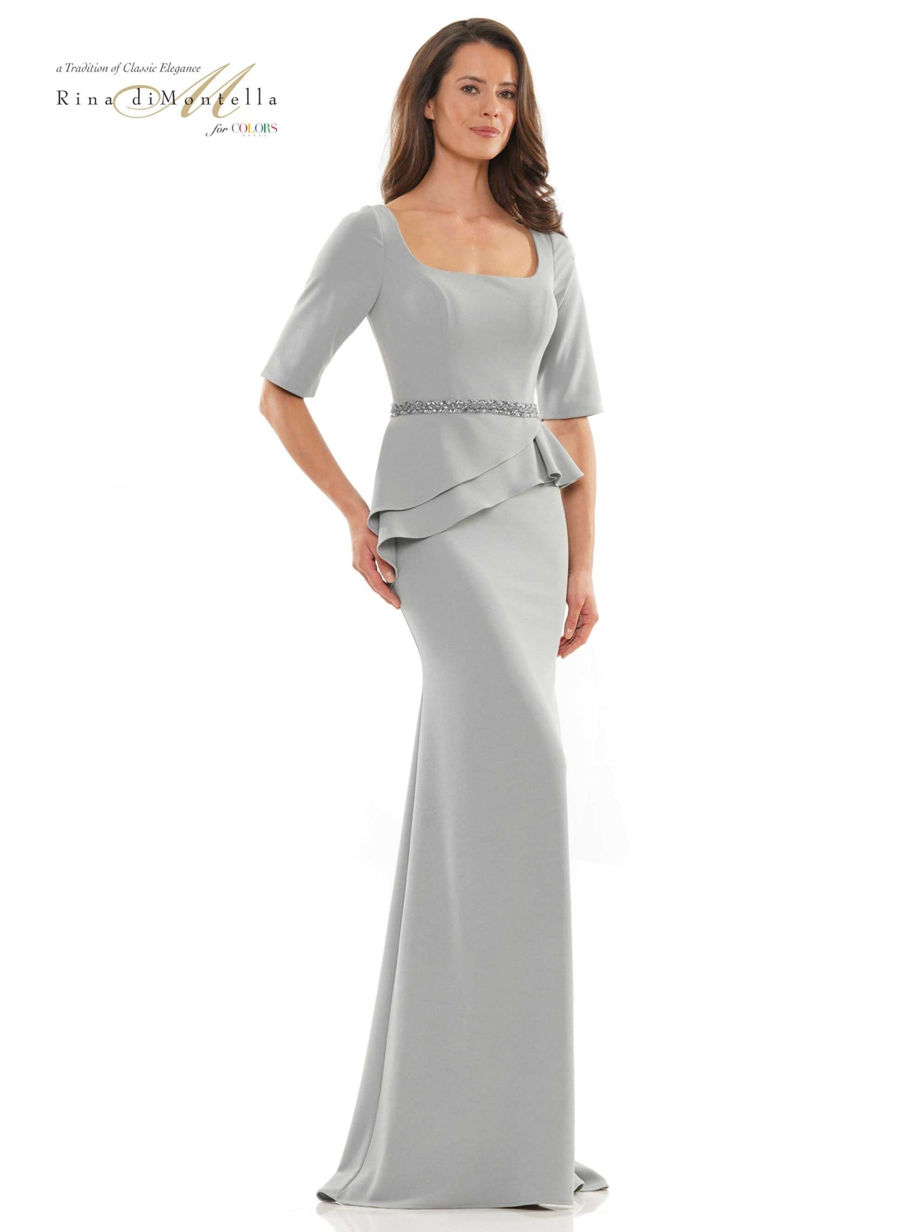 Embellished Peplum Stretch Crepe Gown