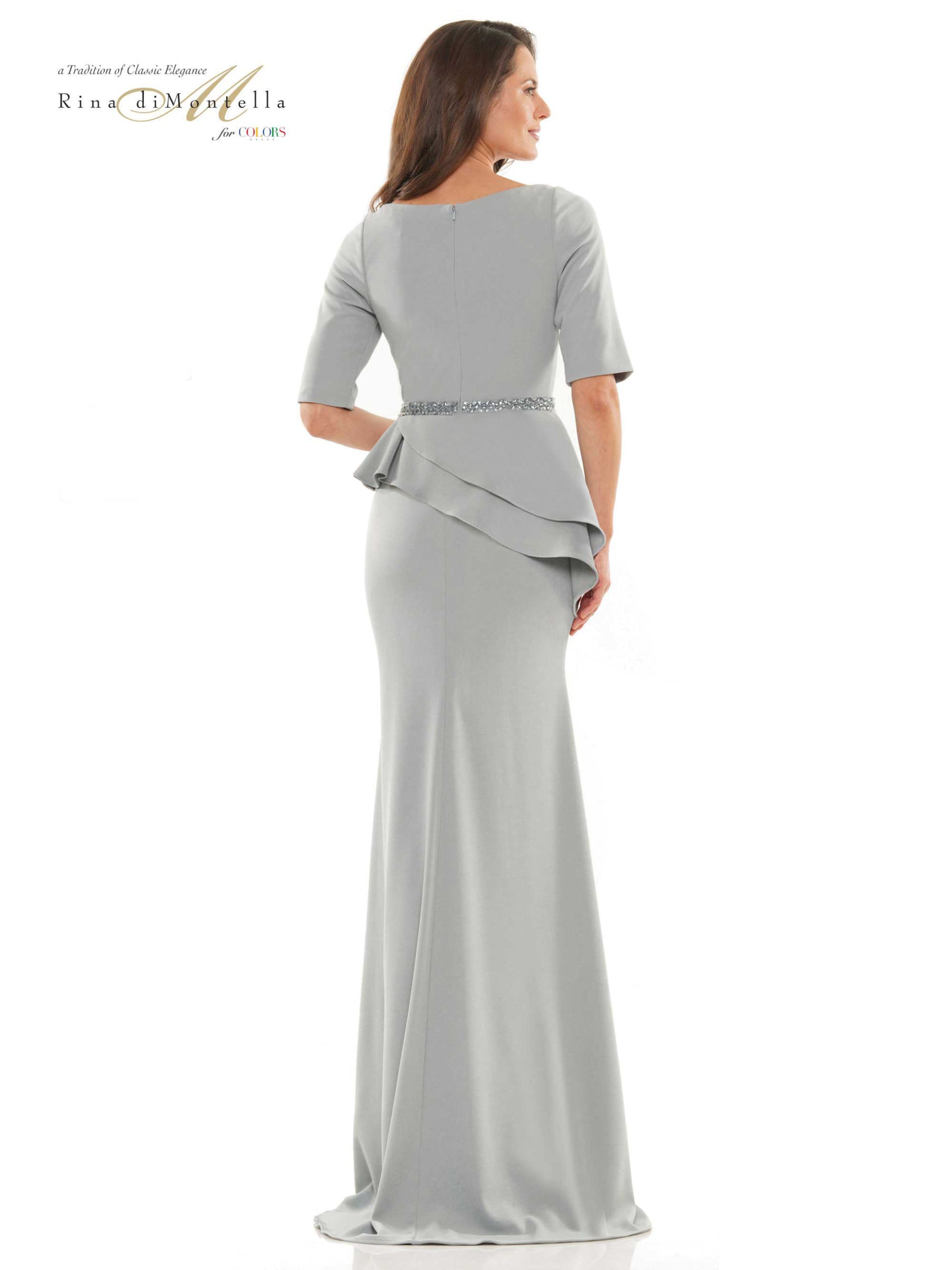 Embellished Peplum Stretch Crepe Gown