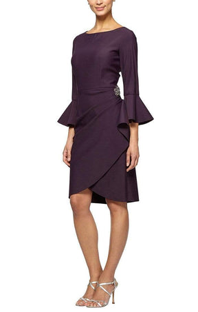Embellished Side Ruched Dress with Bell Sleeves