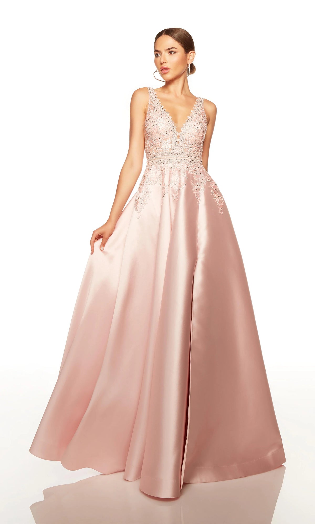 Embroidered Lace Mikado Satin Gown