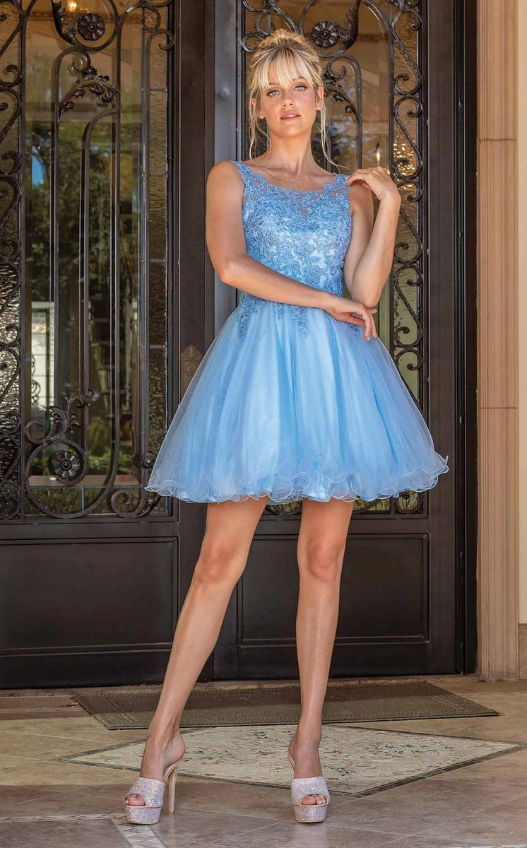 EmbroideredRuffleHemShortDress