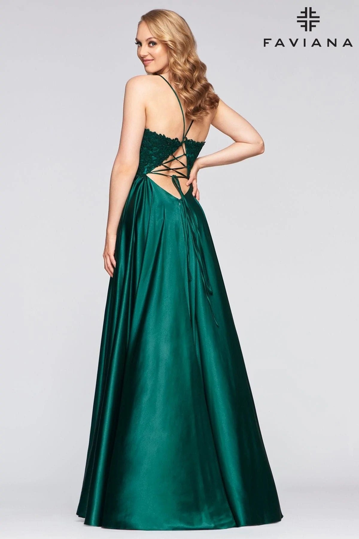 Embroidered Satin Lace-up Back Dress