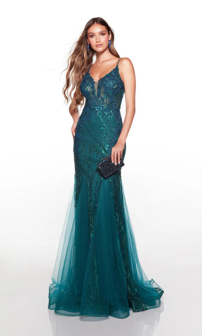 Embroidered Sequin Fit and Flare Gown