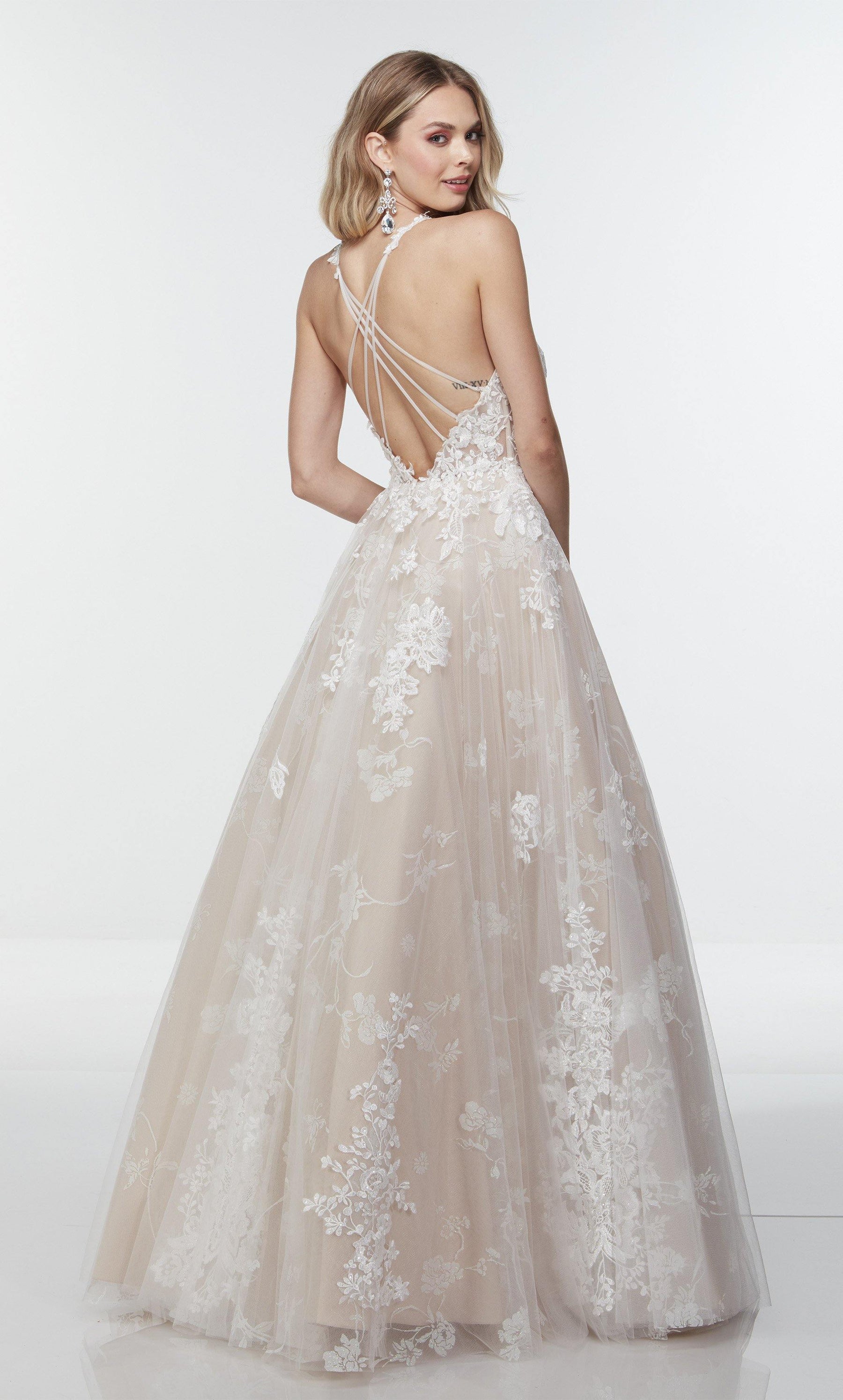 Floral Embroidered Sheer Tulle Ballgown