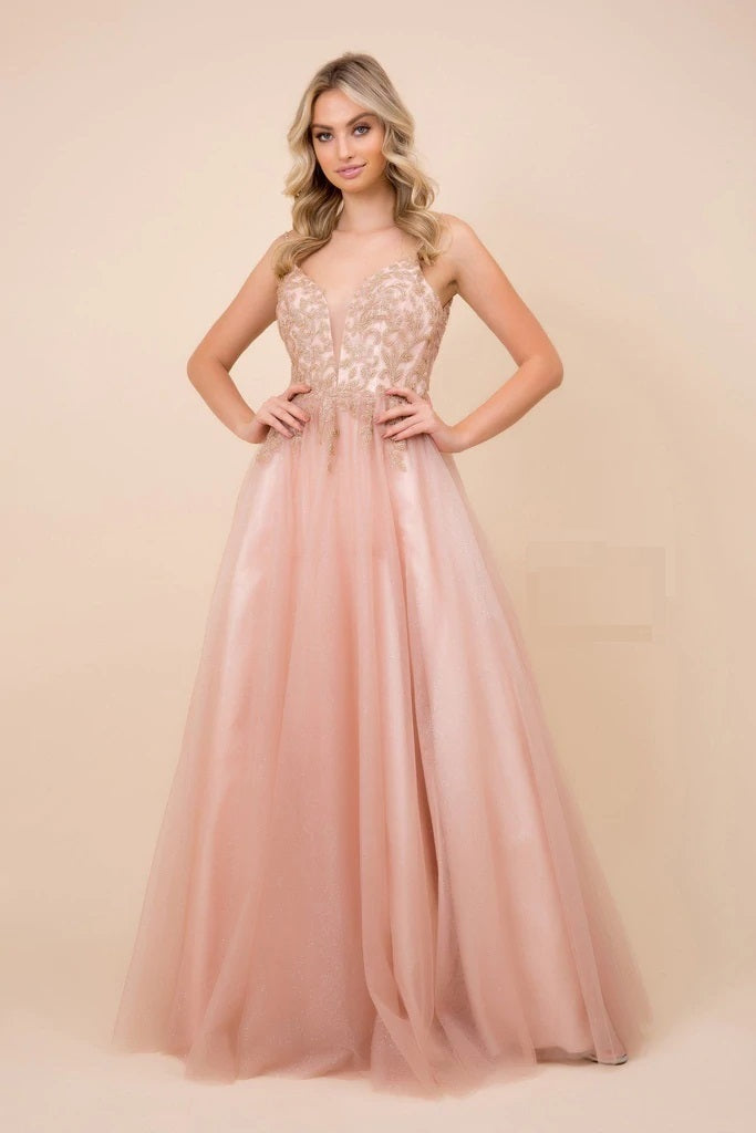 Glitter Tulle Gown with Embroidered Bodice