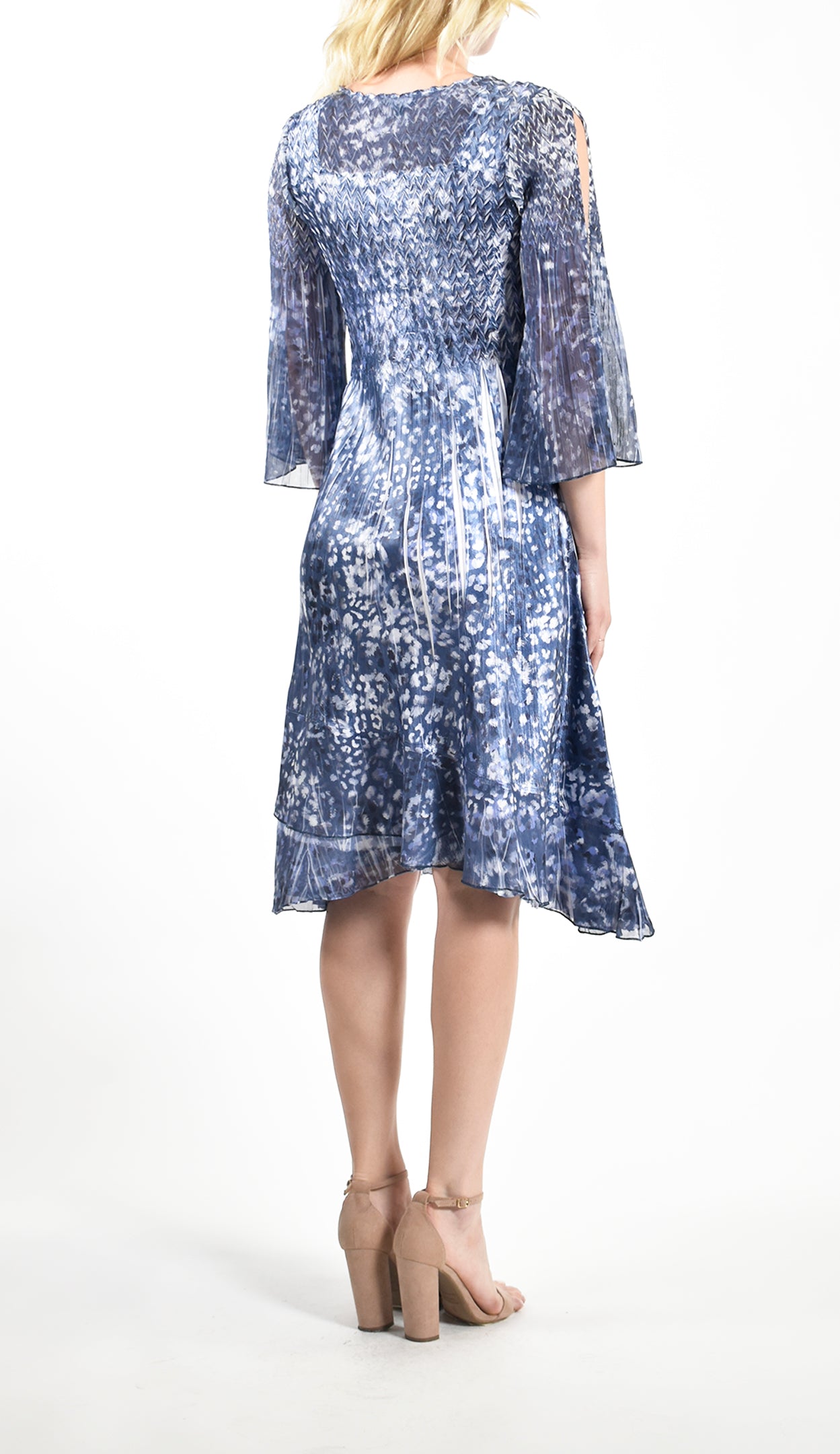 Indigo Cheetah Slit Shoulder Chiffon Dress