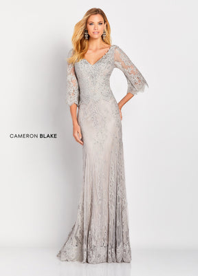 Jeweled Lace Peplum Gown