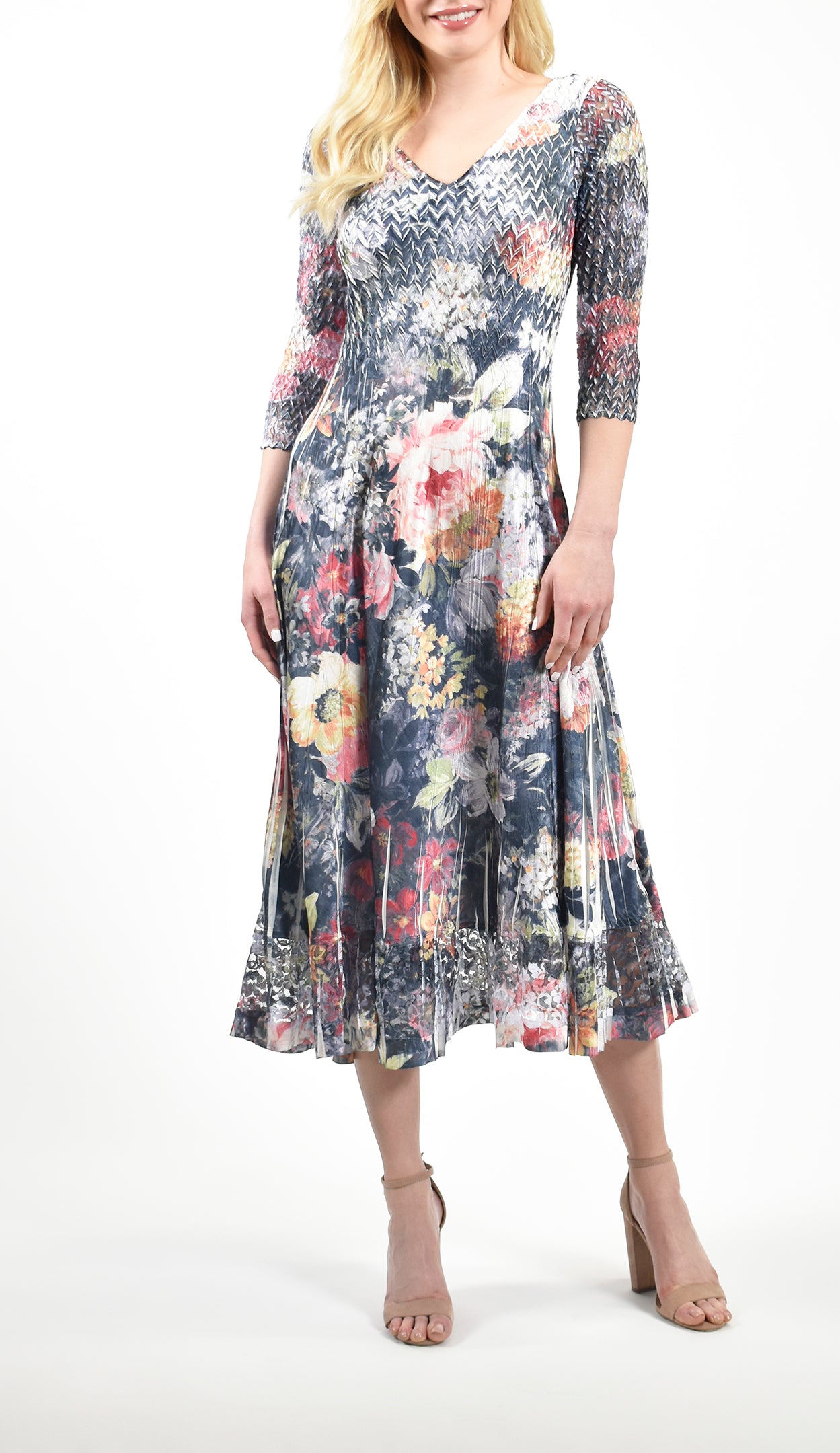 Jubilee Flower Lace Sleeve Charmeuse Dress