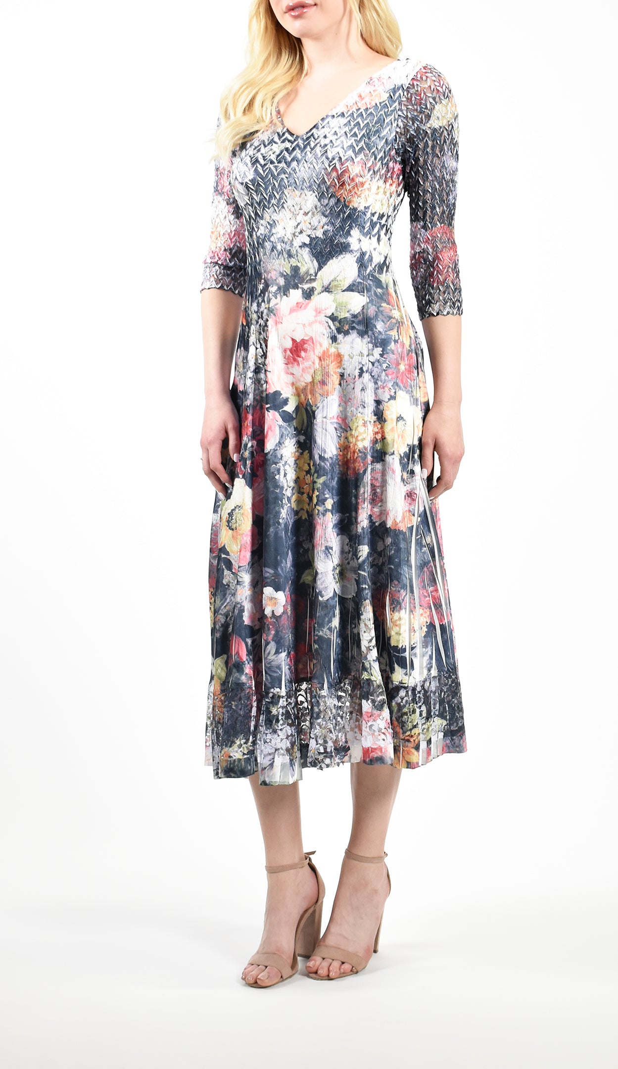 Jubilee Flower Lace Sleeve Charmeuse Dress