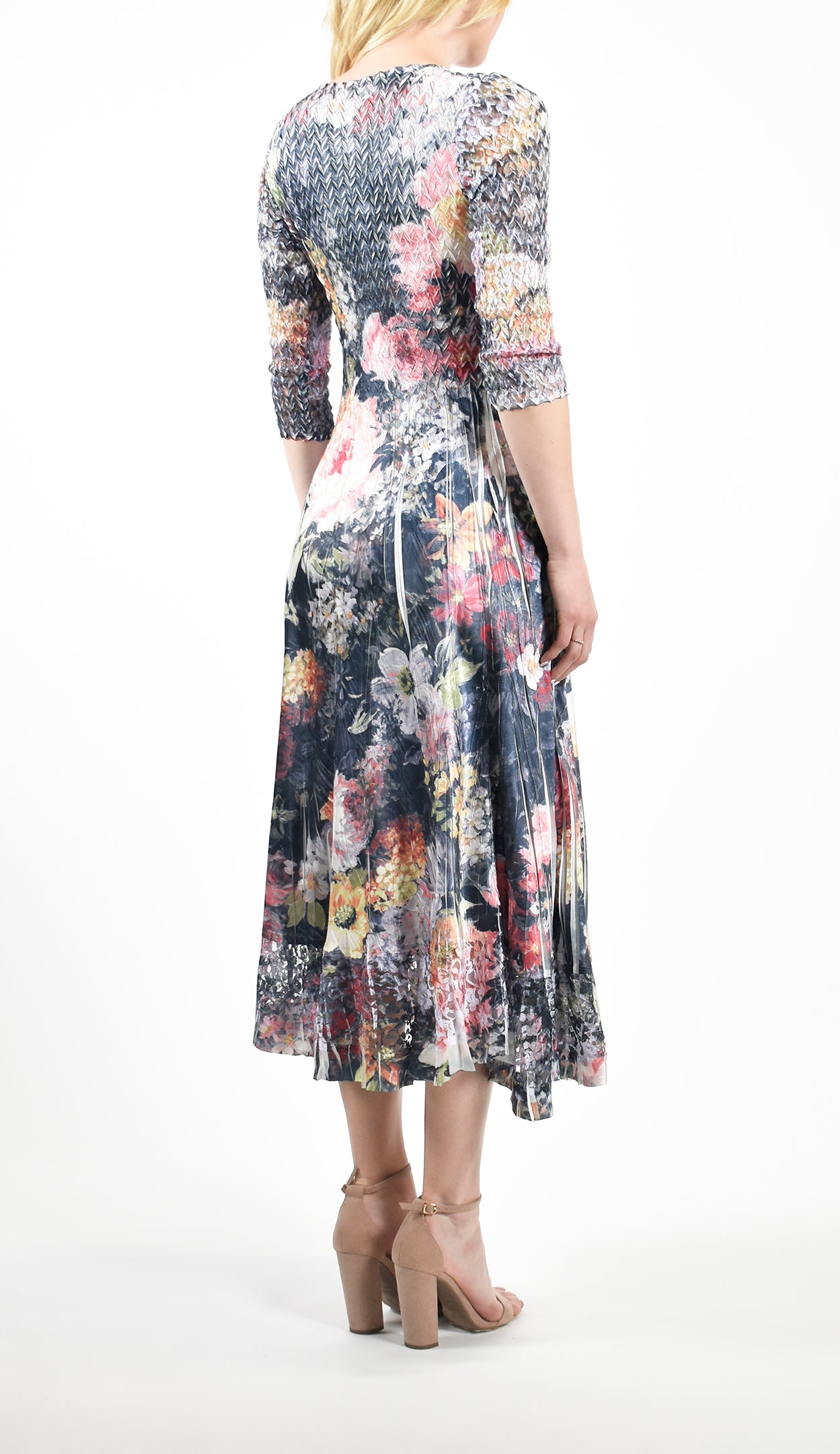 Jubilee Flower Lace Sleeve Charmeuse Dress