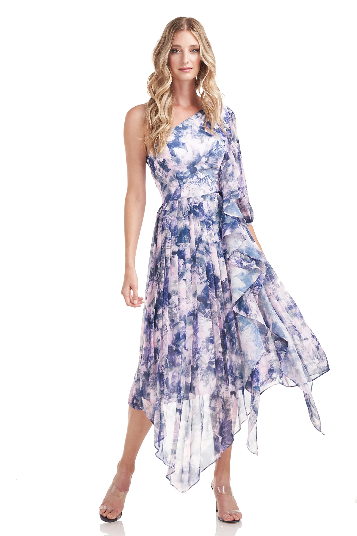 Kaylee One Shoulder Tea Length Dress