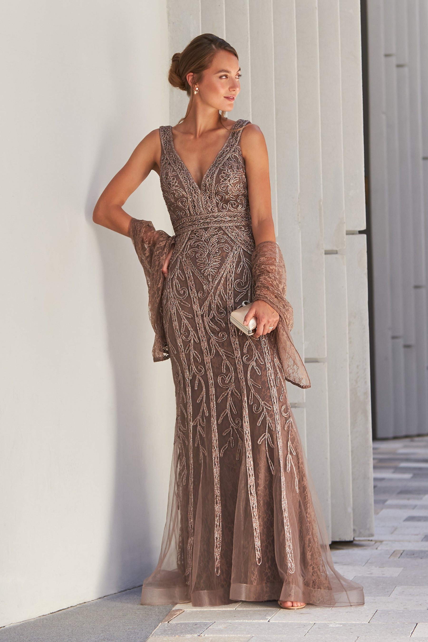 Lace Soutache Fit And Flare Gown