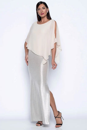 Metallic Knit Gown With Jeweled Overlay