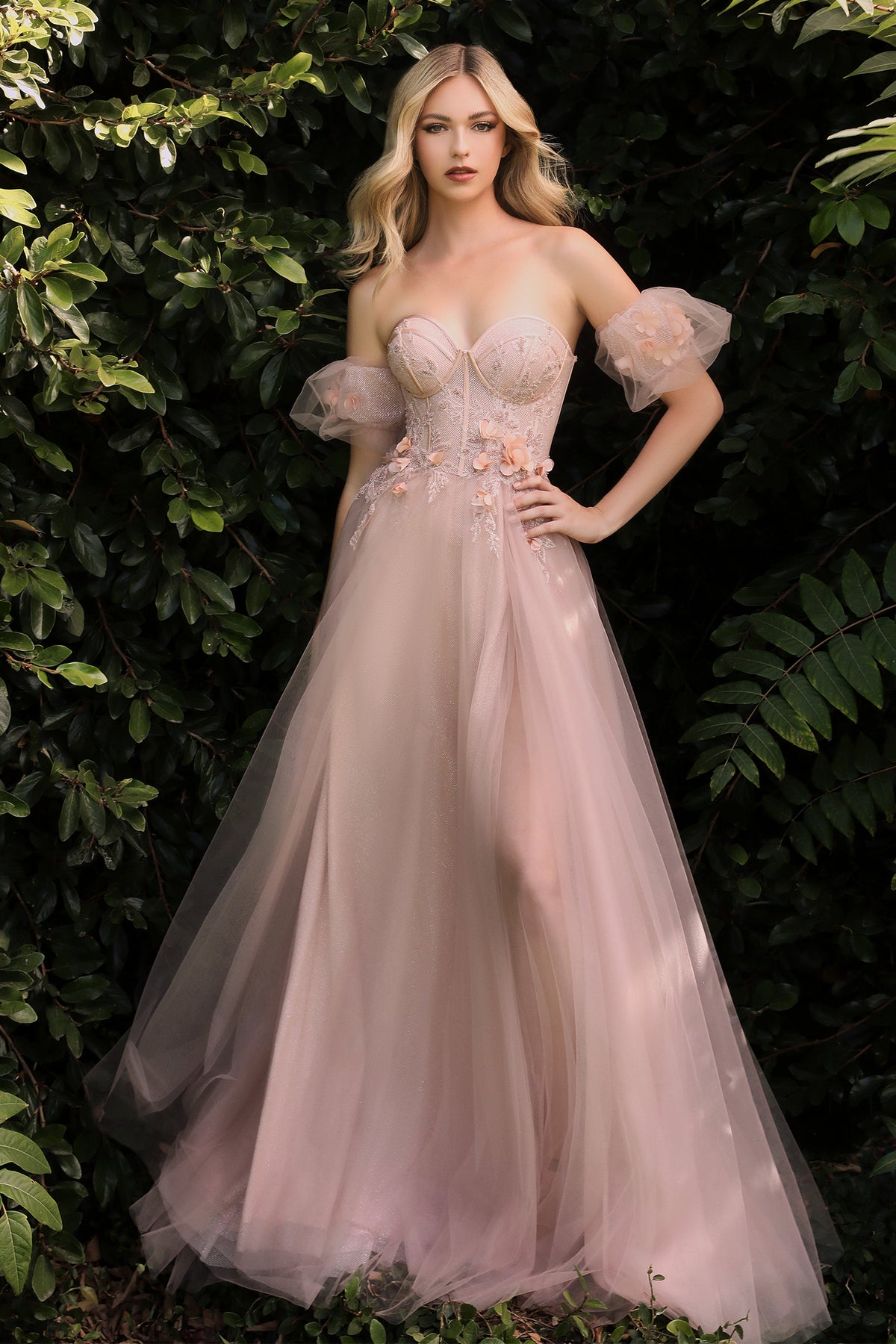 Off Shoulder 3D Flower Ballgown