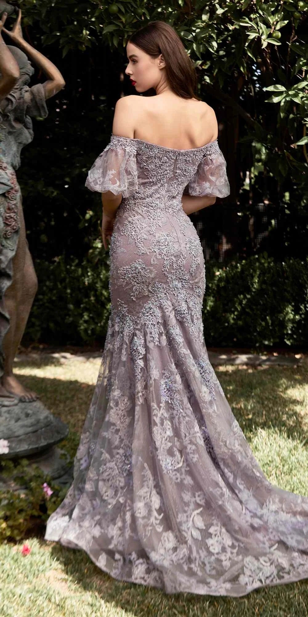 Off Shoulder Beaded Lace Trumpet Gown