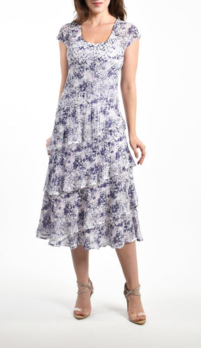 Pleated Chiffon Lavender Print Flute Dress