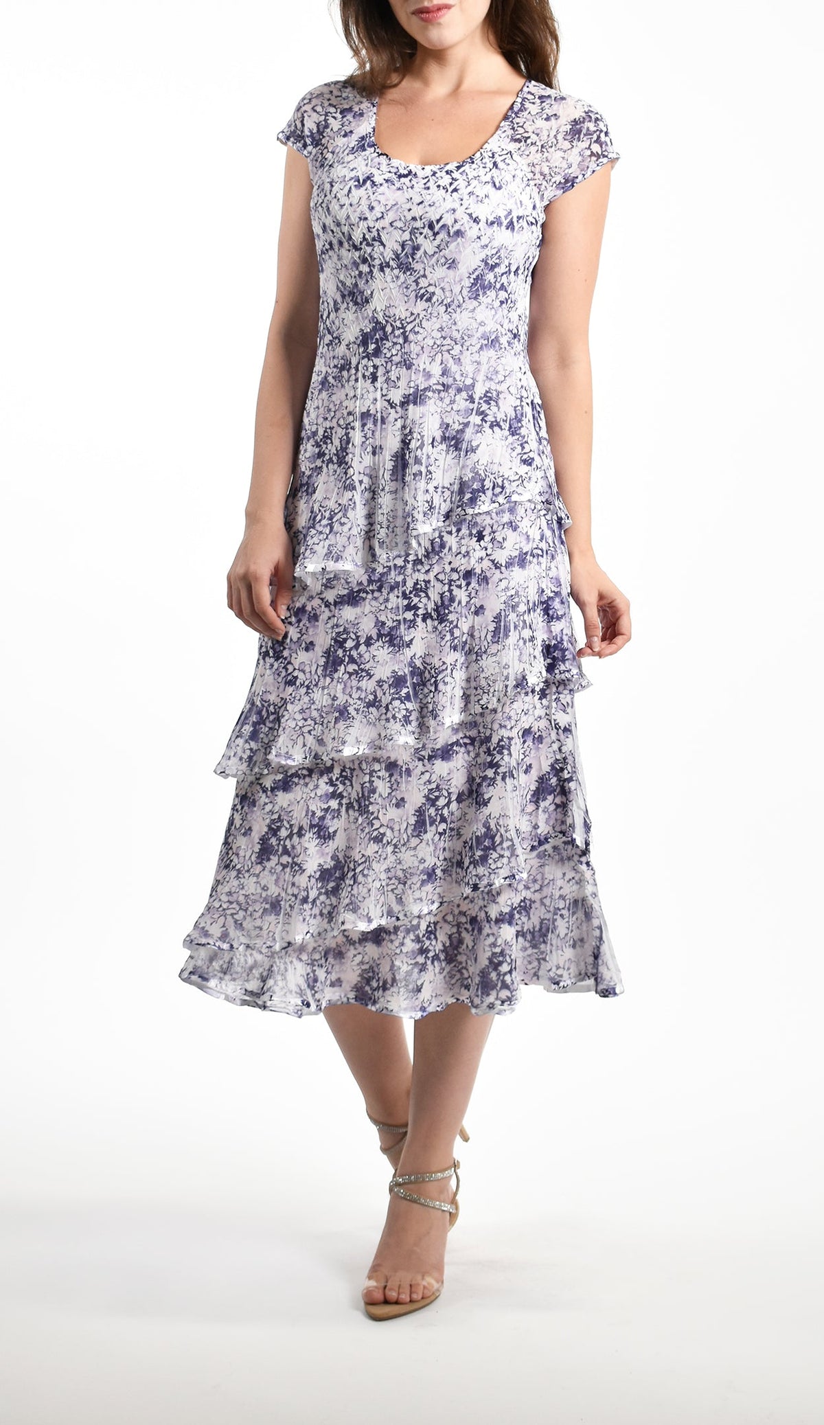 Pleated Chiffon Lavender Print Flute Dress