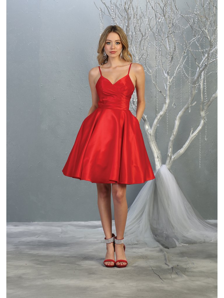 Pleated Satin Short A-Line Dress | Lizzy's by Cathy Allan Pleated Satin Short A-Line Dress | Lizzy's by Cathy Allan