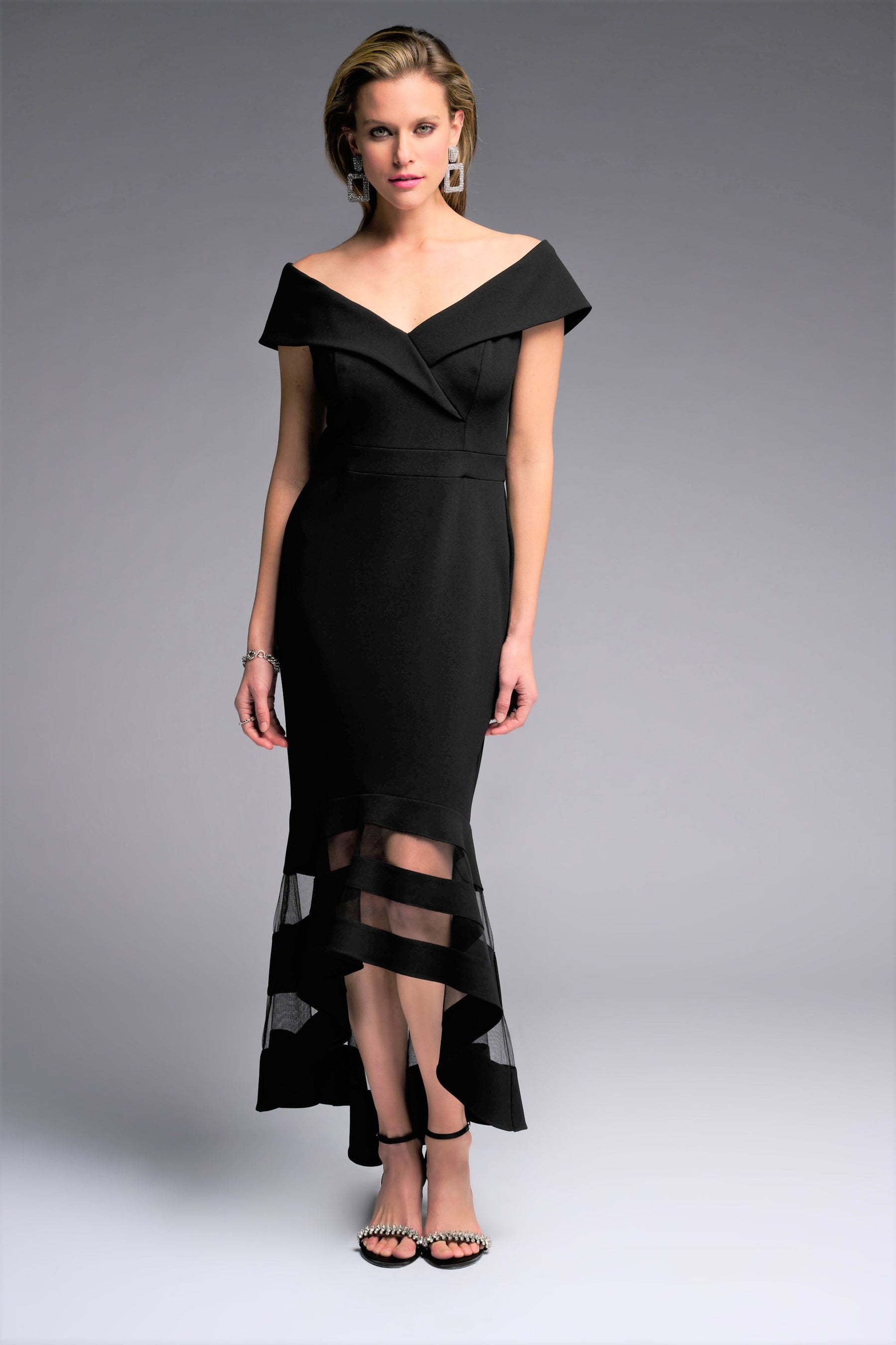 Portrait Neckline Sheer Panel Dress