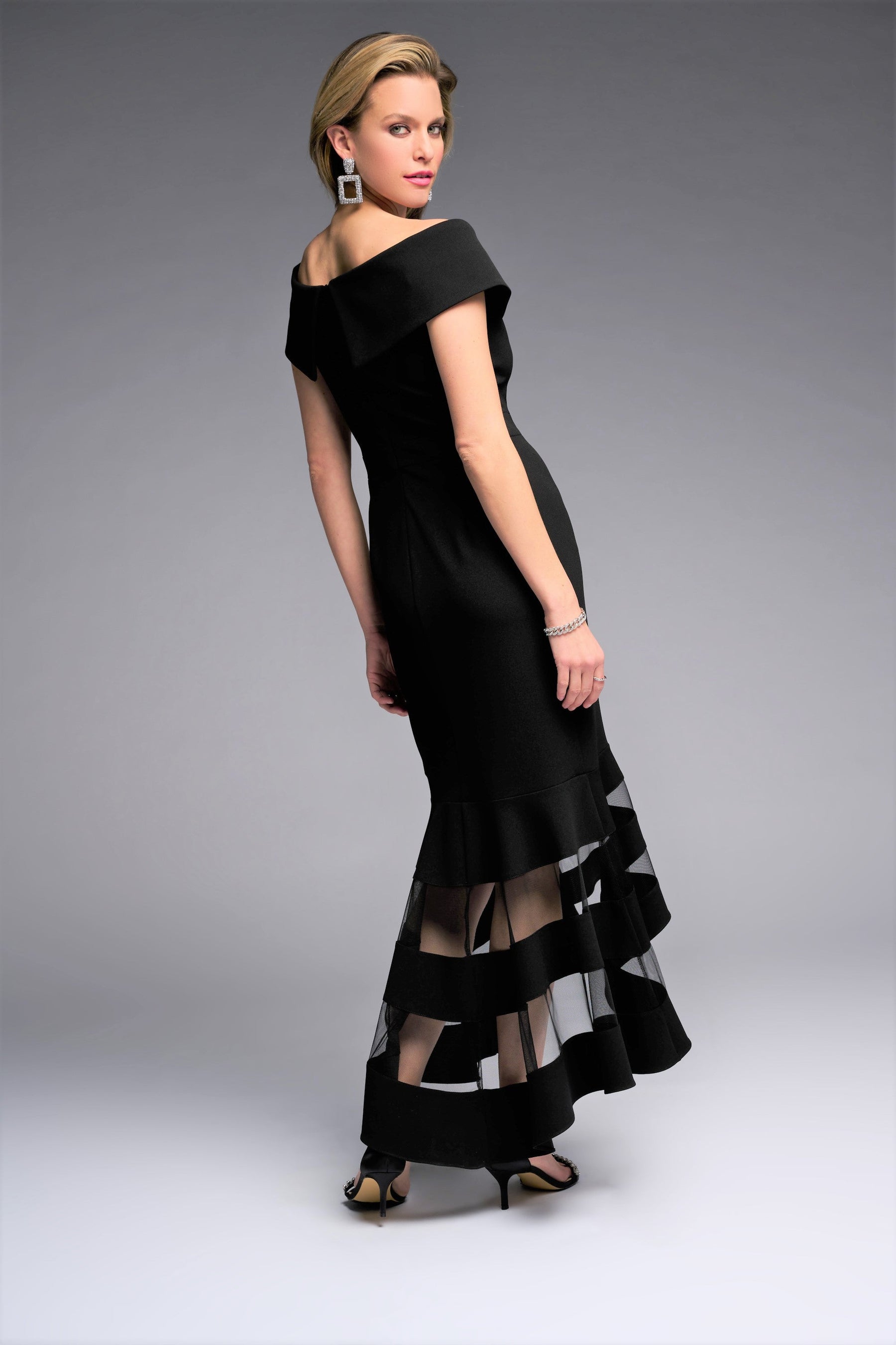 Portrait Neckline Sheer Panel Dress