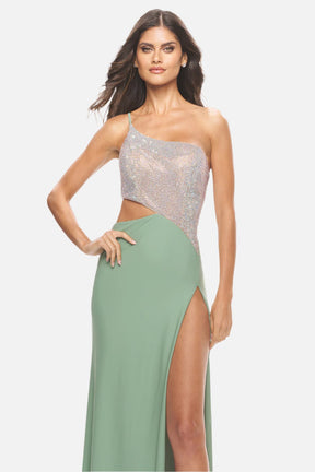 Rhinestone Asymmetrical One Shoulder Dress