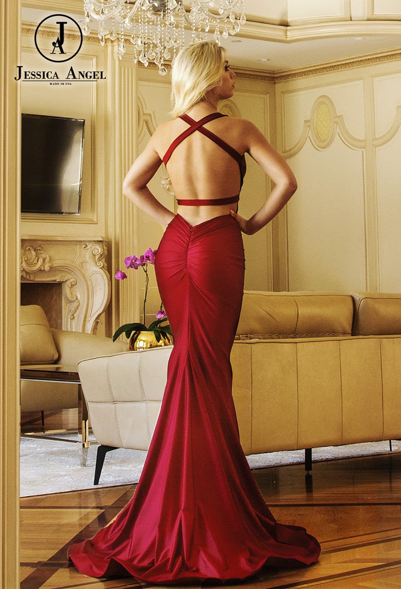 Ruched Back Fit and Flare Gown