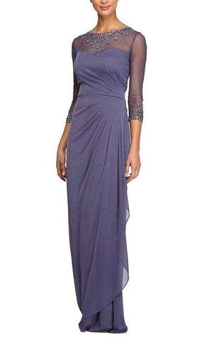 Ruched Gown with Beaded Illusion Neckline
