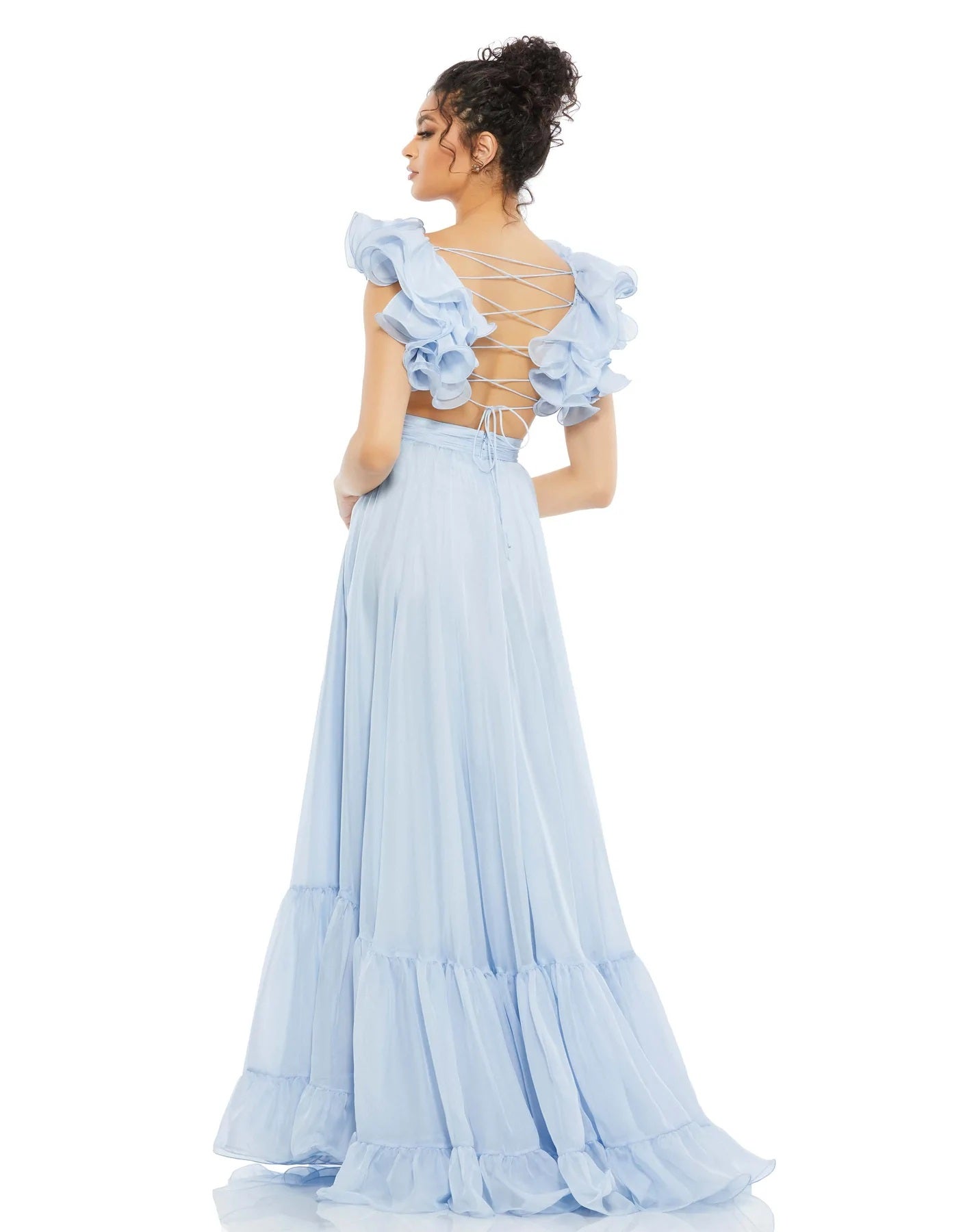 Ruffle Tiered Chiffon Cut-Out Gown