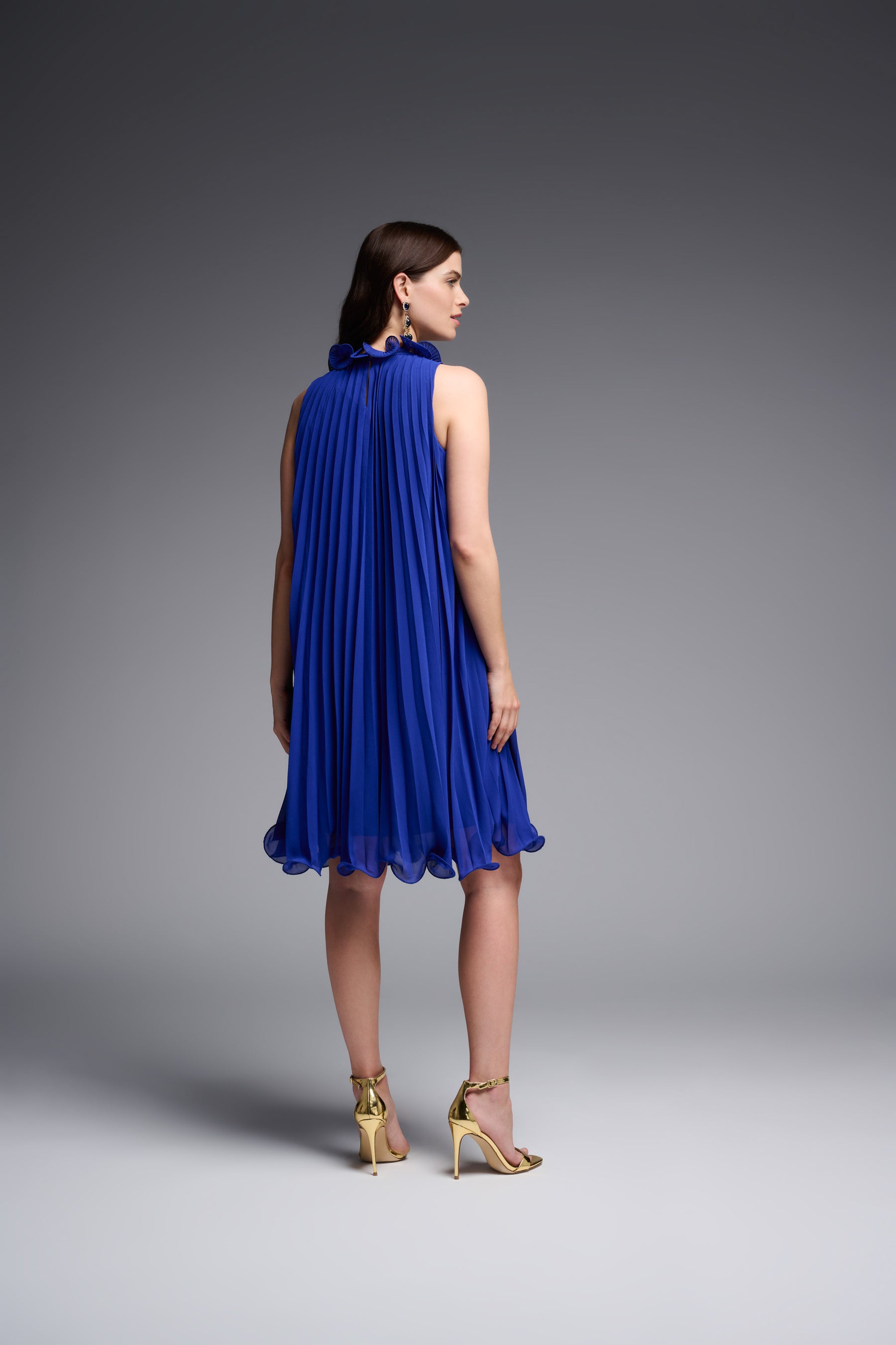 pleated trapeze dress LONG PLEATED TRAPEZE DRESS WITH SHOULDER CAPE | CULT MIA