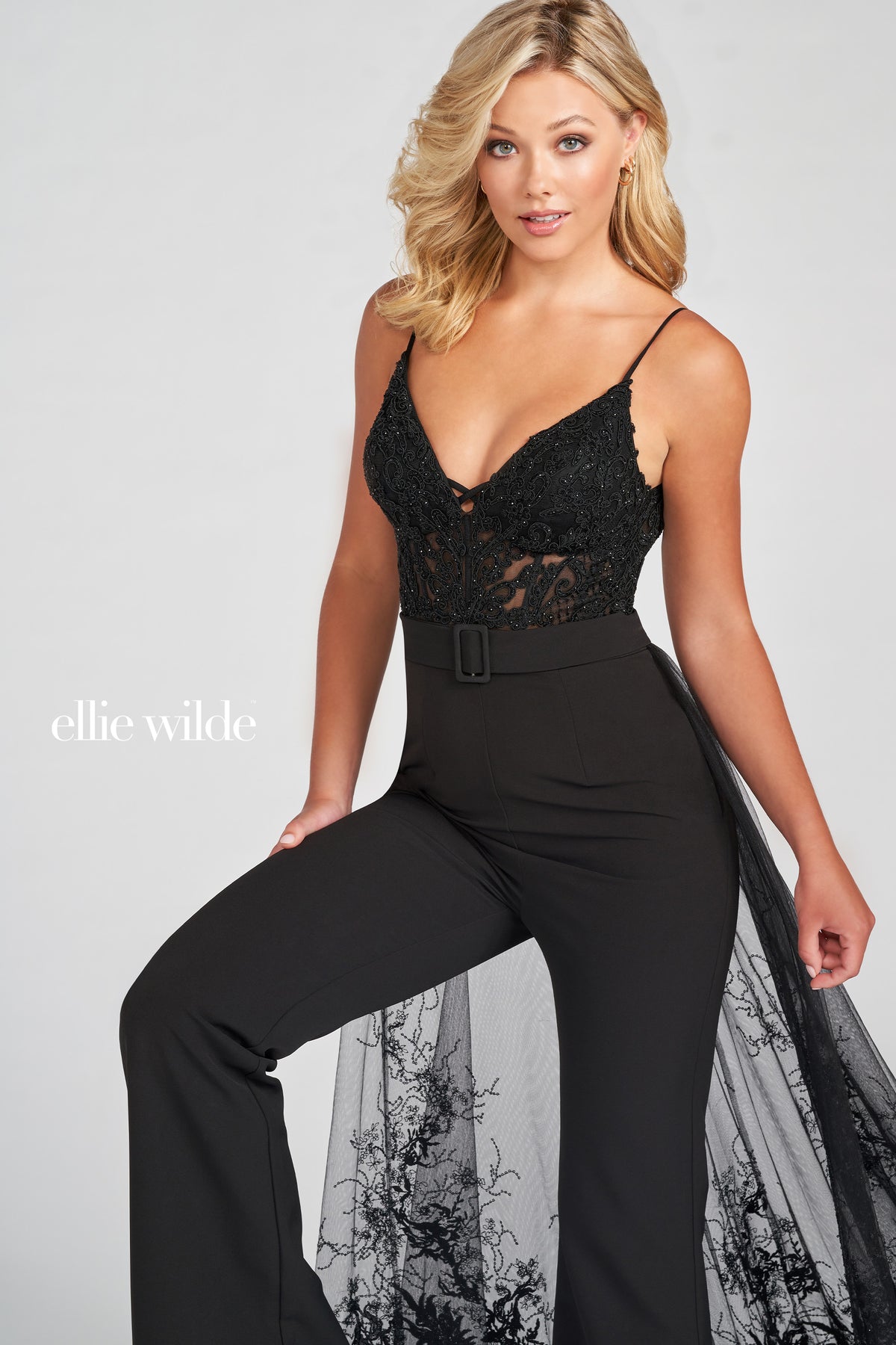 Sequin Embroidered Jumpsuit with Detachable Train
