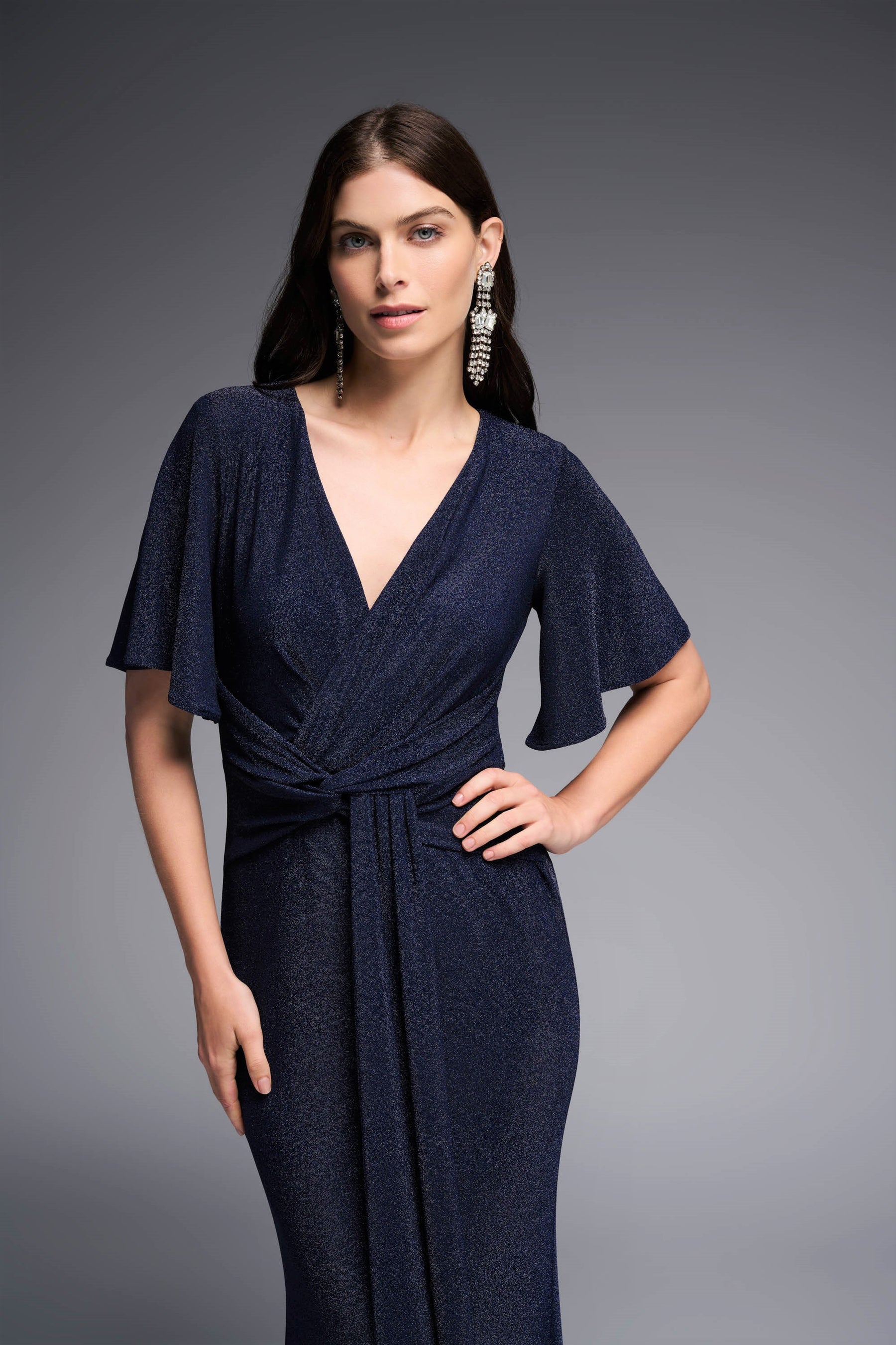 Shimmer Knit Crossover V-Neck Dress