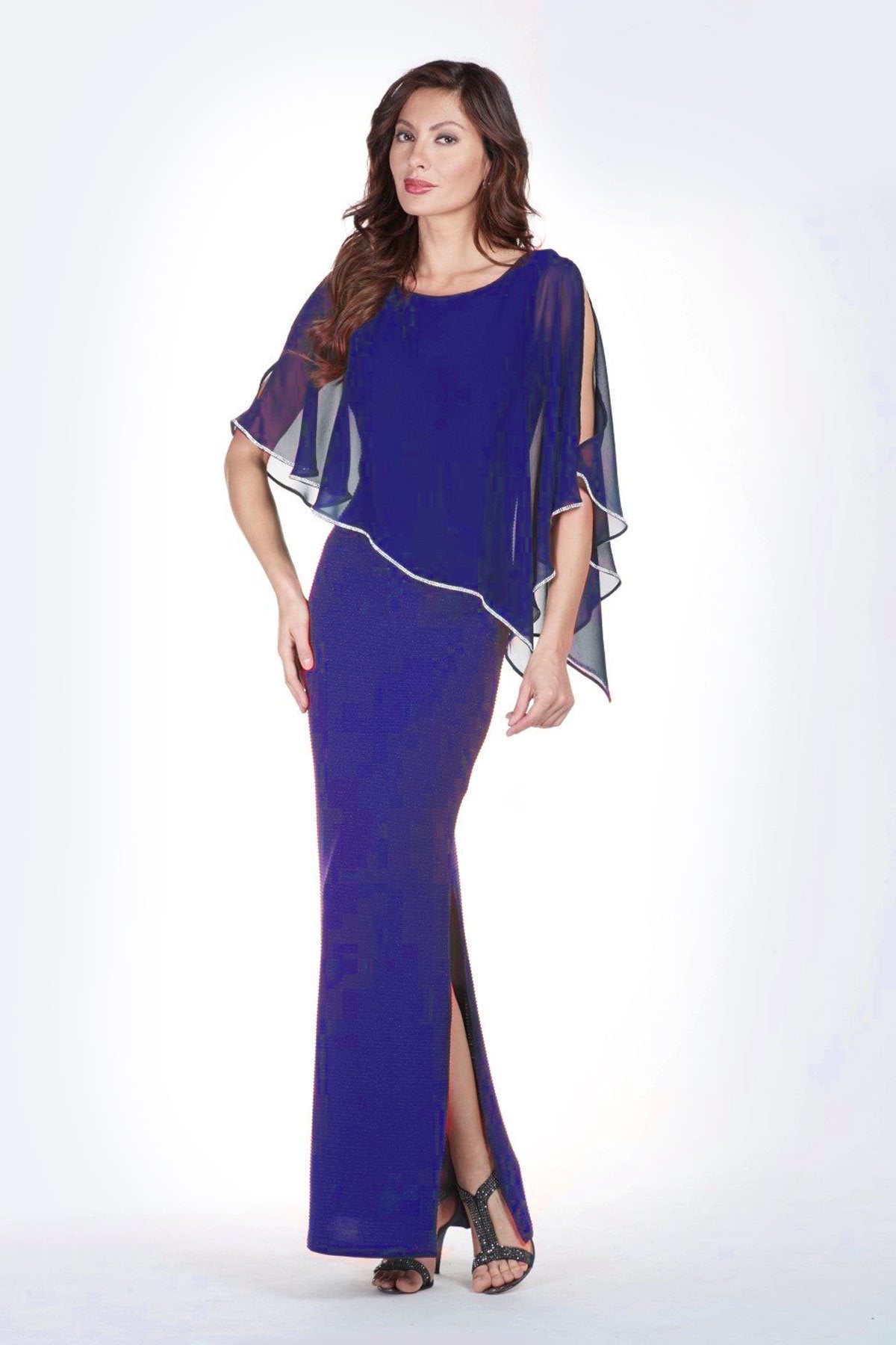 Shimmer Knit Gown with Chiffon Overlay