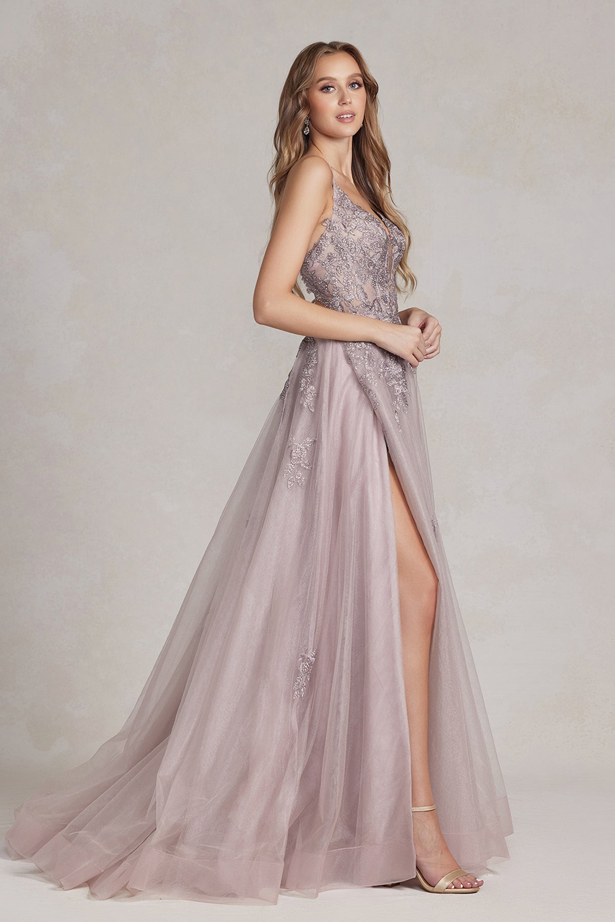 Shimmery Strap Back A-Line Dress With Side Slit
