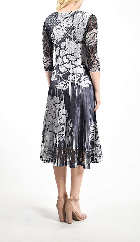 Silver Brocade Lace Sleeve Charmeuse Dress