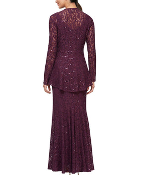 Sparkle Stretch Lace Gown With Jacket