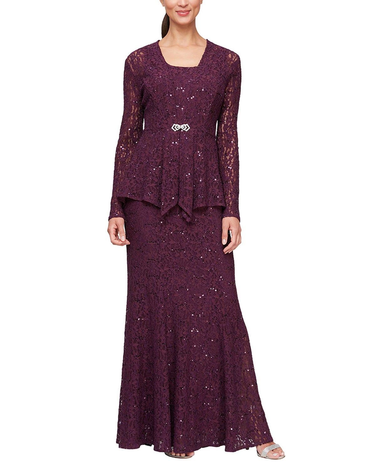 Sparkle Stretch Lace Gown With Jacket