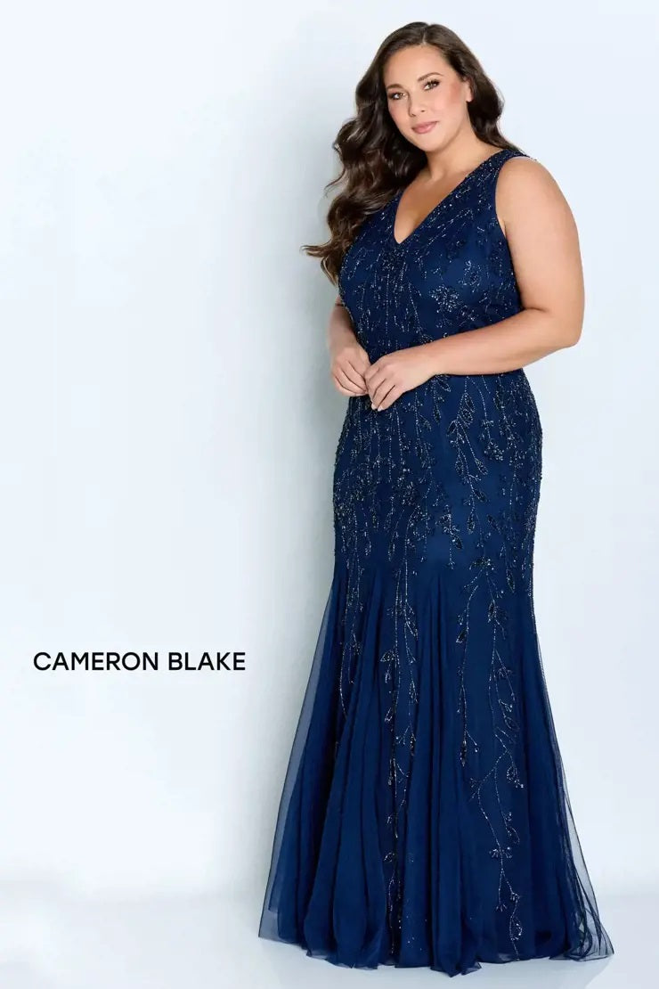 Stunning Curvy Beaded V-Neck Gown