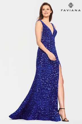 Velvet Sequin V Neck Gown