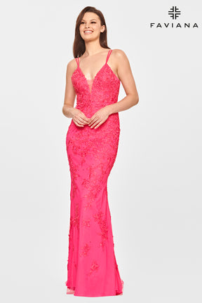 Vibrant Lace Applique Fitted Gown
